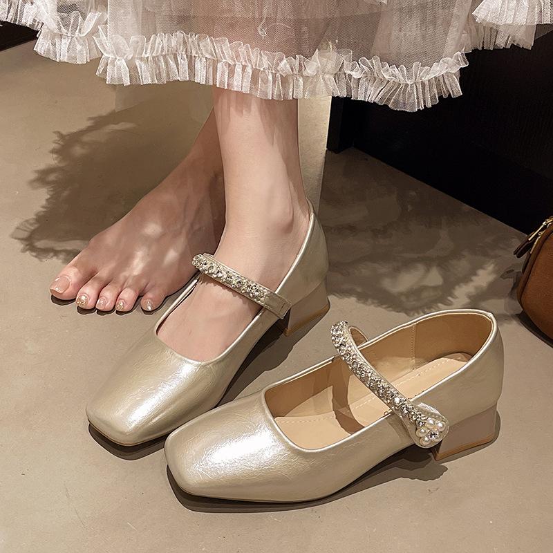 

Женские туфли Мэри Джейн новая летняя мода темпераментные высококлассные не устают ноги толстый каблук стразы туфли-лодочки на высоком каблуке 40 шампанского