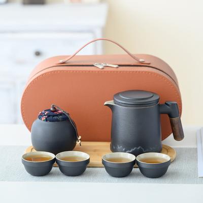 Travel Tea Set Outdoor Camping Portable Tea Set Black Pottery Kuaike Cup One Pot Four Cups Storage Bag Business Gifts