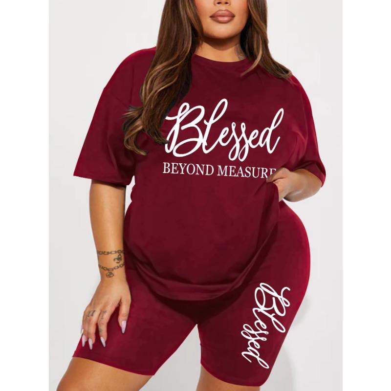 Plus Size Sets for Women Summer 2 Pieces Blessed Printed Offers and Liquidation Everything Cheap Elegant Women's Sets Short Sets