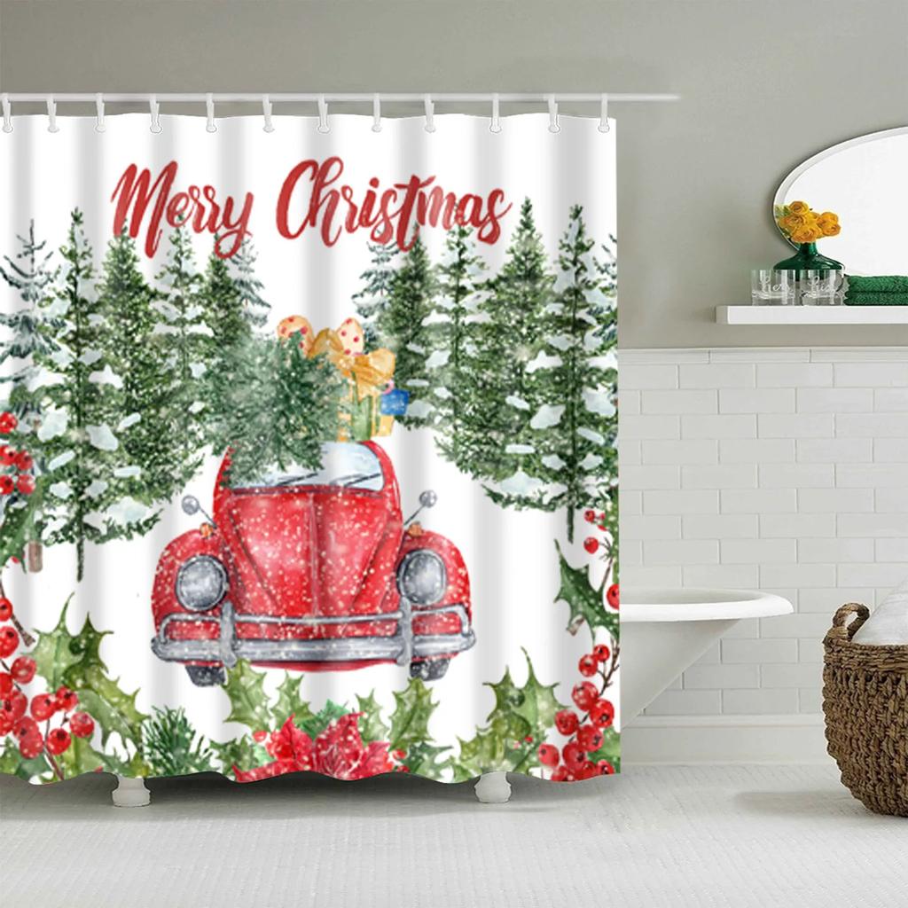 Christmas Bath Curtains Home Decor Winter Snowflake Snowman Santa Claus Waterproof Shower Curtain Bathroom Curtains