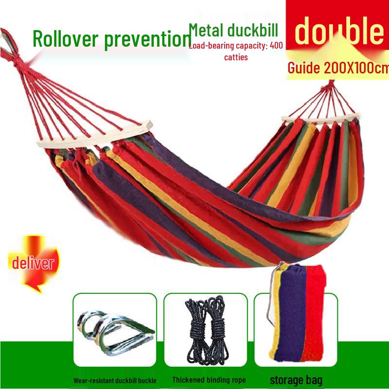 Reinforced Wooden Stick Canvas Outdoor Camping Hammock