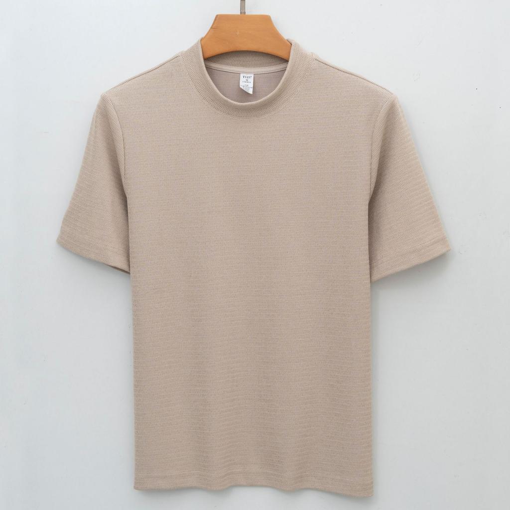 300g Baumwolle Jugend T-Shirt Basisschicht Kurzarm für Damen Rundhalsausschnitt Knitterfrei Pullover Halber Stehkragen Herren Minimalistisch Atmungsaktive Oberteile