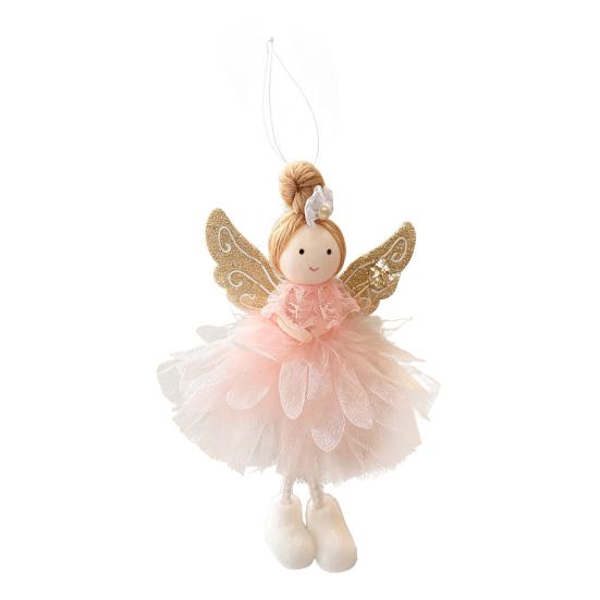 Fairy Tale Ornaments Angel Doll Pendant with Lace Mesh Skirt And Glitter Wings, Decorative Elegant Party Favors Christmas Tree Hanging Ornament
