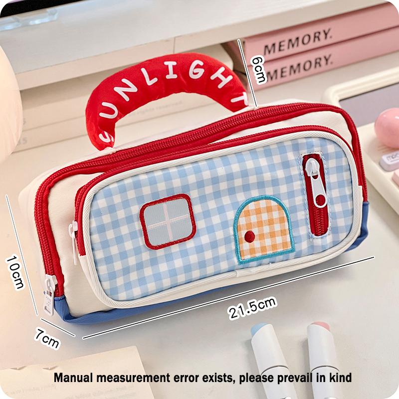 1pcs Pencil Case: Cute Color-Blocked Handle Pencil Case, Little House Design, Pencil Case, Also Suitable for Cosmetics Storage