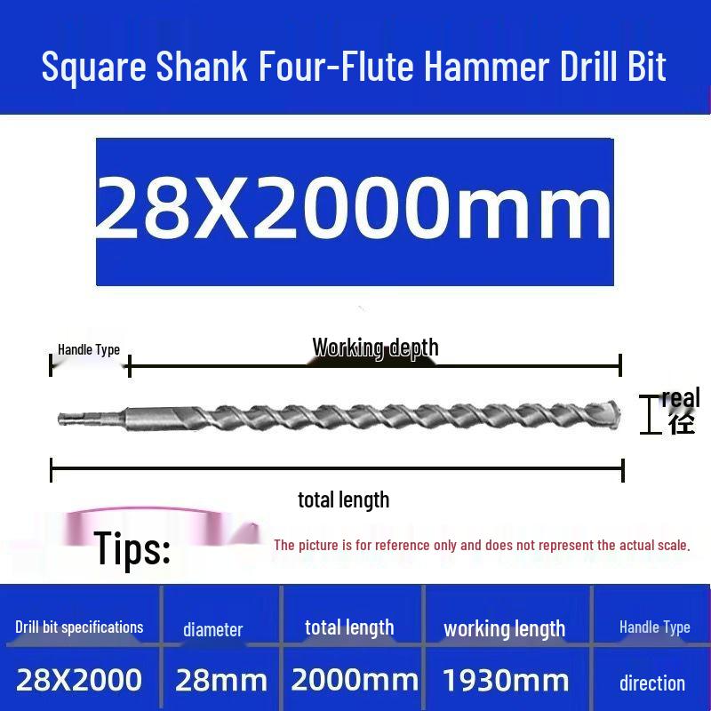 Extended Electric Hammer Drill Bit, Square & Round Shank, for Concrete Piercing - Available in 500mm to 2m Lengths