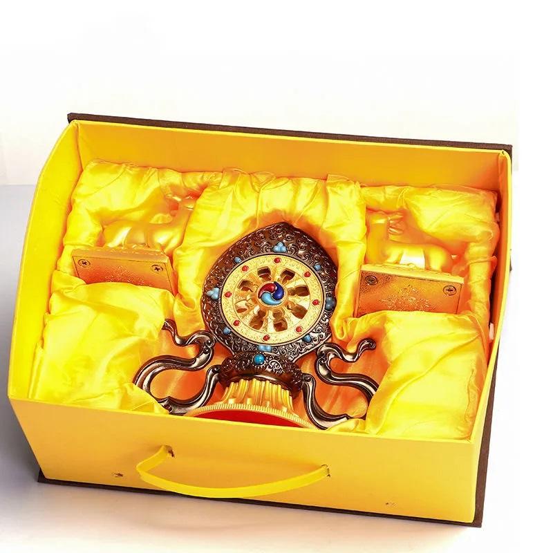 Golden Buddhist Double Deer Golden Wheel, Tantric Alloy Handicraft, Auspicious Tibetan Tribute Buddhism Gift, Indoor Decorative