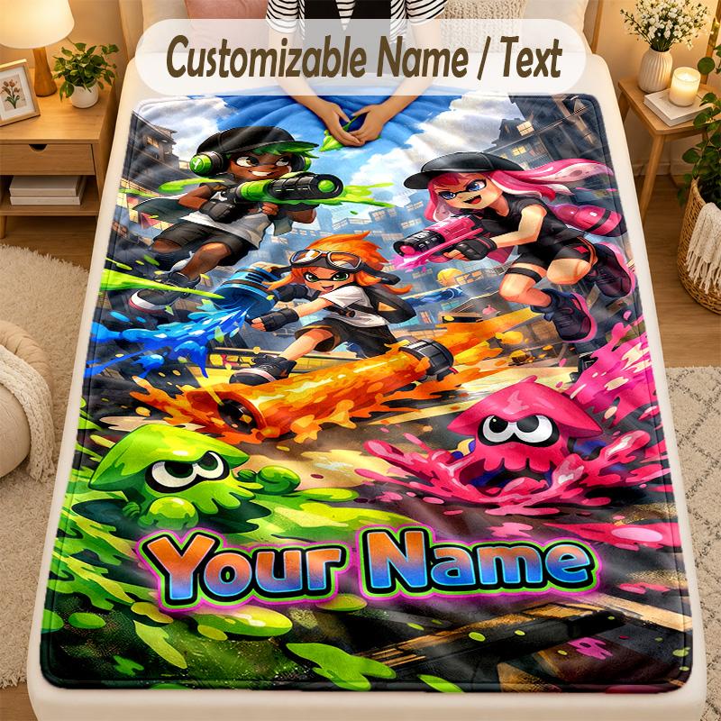 Flannel BlanketSplatoon Custom Name Text Personalized Soft Warm Throw Blanket Home Decor Gift