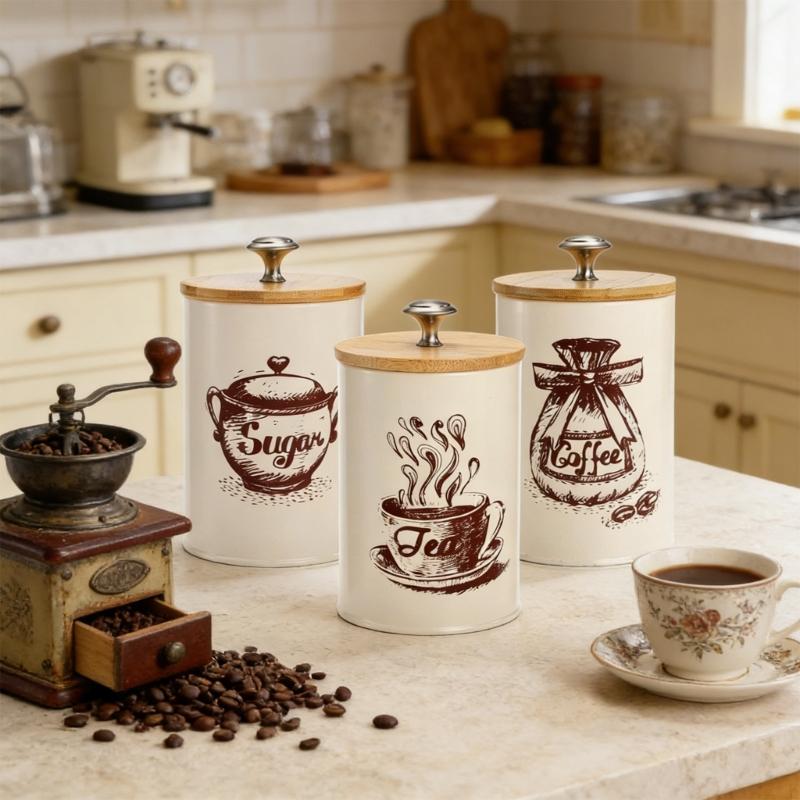 Teas Coffee Candy Container With Bamboos Lid for Kitchen Counter Multifunctional Sealed Storage Jar for Dry Food