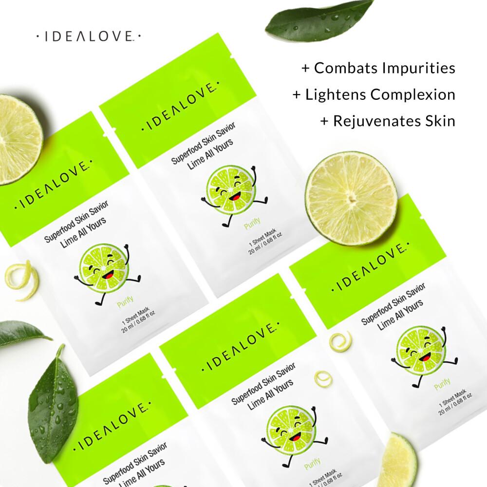Ideallove Superfood Skin Savior Lime Mask, 5 Count x 20ml (0.68oz)