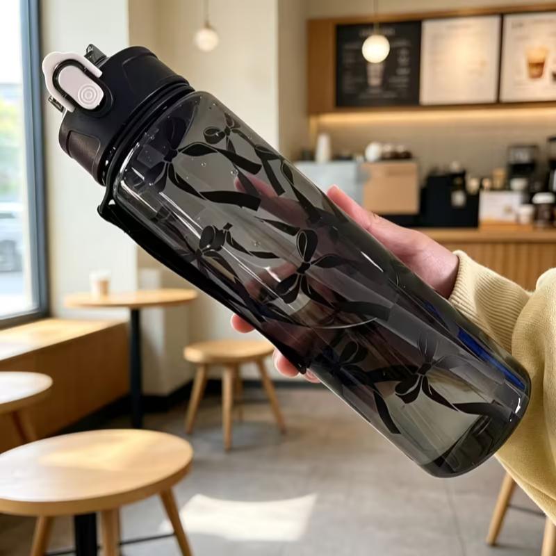 750ML Floral Bow Large Capacity Water Bottle Fresh Easy High Aesthetic Straw Cup with Handle Portable Suitable for Travel