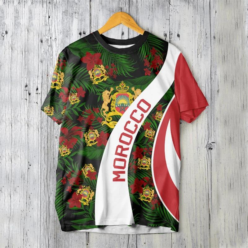 Summer Round Neck 3D Morocco Map Printed Top Fashionable Casual Short Sleeved Men's T-shirts