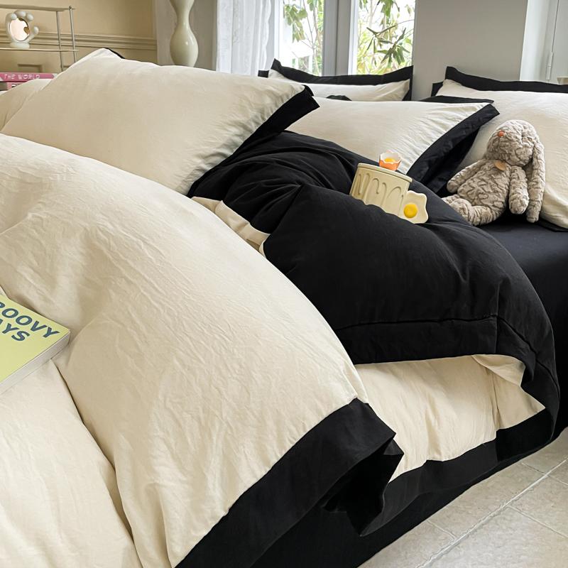 Ins Style Bedding Set  High Weight Heavy Water Washing Wool  Style Double Color Bed Sheet Cover Pillowcase Set For Summer Winter