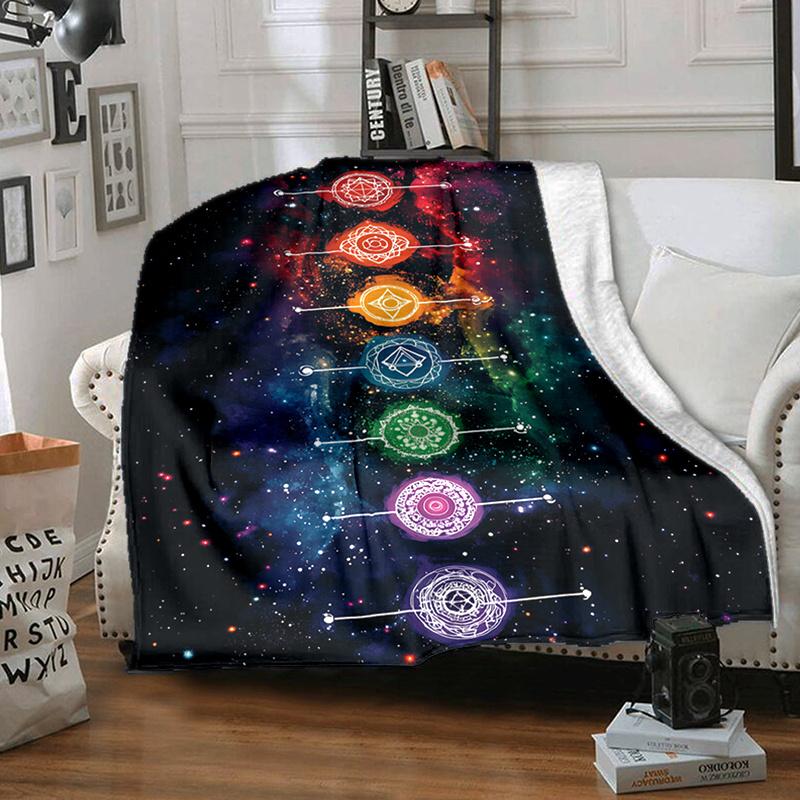 Chakra Multicolor Spiritual Pattern Print Art Blanket - Soft All-Season Multi-Purpose Throw for Sofa, Bed, Travel, Decor & Gift