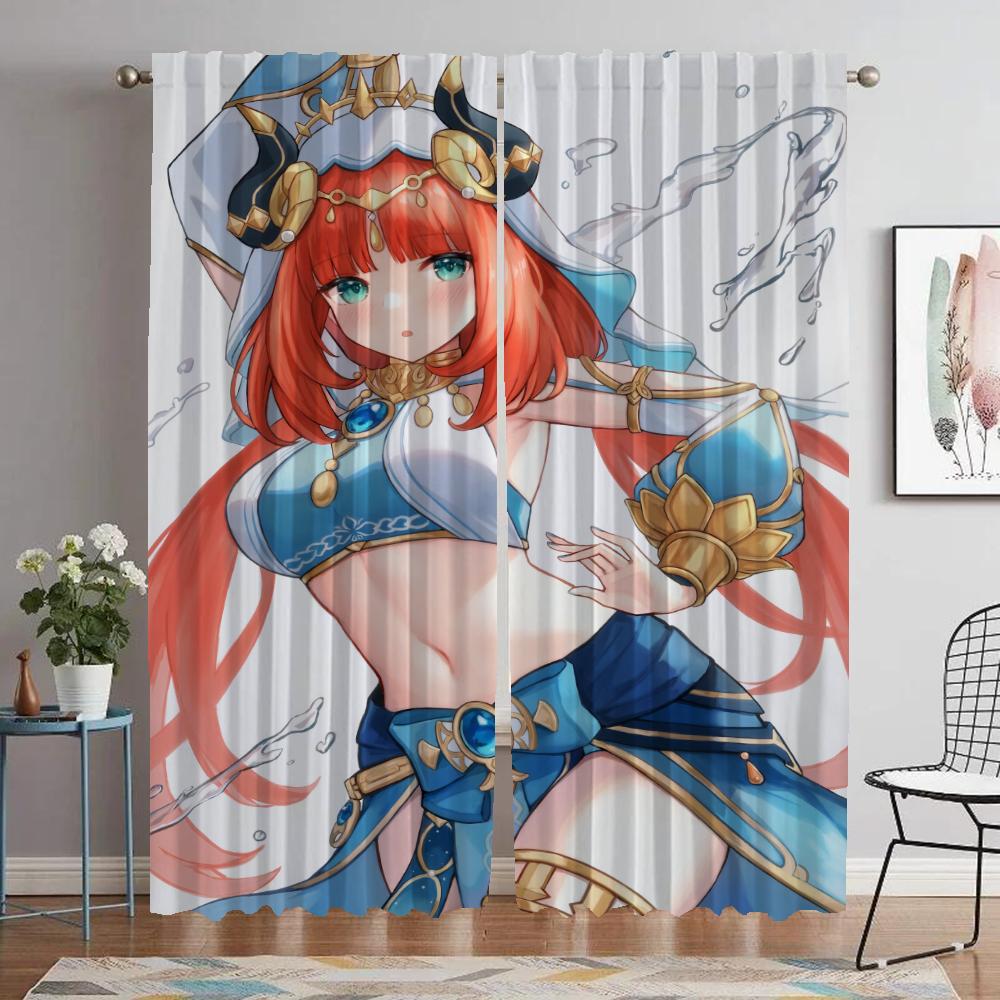 Genshin Impact Curtains for Living Room Curtain Home Interior Curtains 2 Pieces Shades Halloween Decoration Partition Kitchen