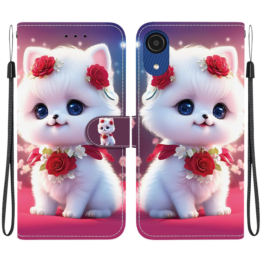 Handmade PU Leather Flip Case for Samsung Galaxy A03 Core (A032F)- Anti-Slip Shockproof Cover with Wrist Strap & Heart/Rose Cat Designs