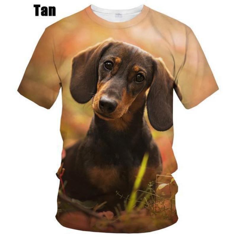 Summer Round Neck 3D Dog Dachshund Printed Top Fashionable Casual Short Sleeved Children's Boy T-shirts