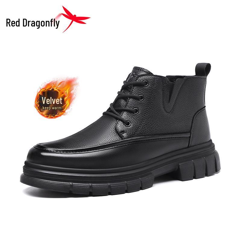 Red Dragonfly Men s Winter Martin Boots - Genuine Leather High-Top, Plus Velvet Lined for Warmth 43