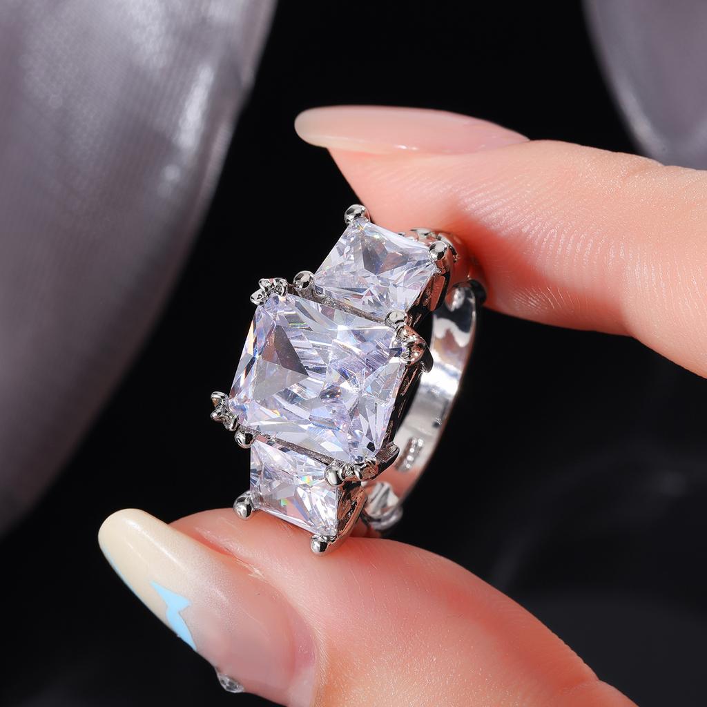 925 Silver Plated Classic Simplicity Rectangle Zircon Ring For Women Engagement Wedding Luxury High Quality Fine Jewelry