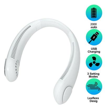 Mini Portable USB Leafless Hanging Neck Fan Air Cooler Cooling Fan Rechargeable Dual Effect Cooling Neckband Fan with Rechargeable Battery