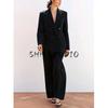 With Padded Shoulder Lapel Long Sleeve Suit Coat 2129095 Pleated Wide Leg High Waist Casual Trousers 2125095