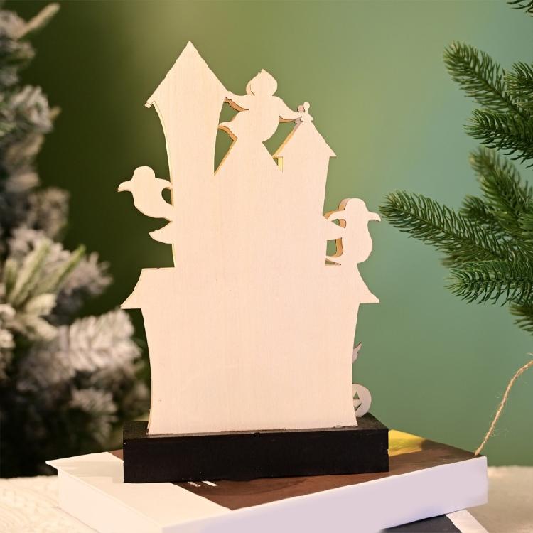 Halloween Party Wood Sign LED Lighted Ghostly Haunted Houses Decors Pumpkin Ornament with Realistic Detail Table Decors