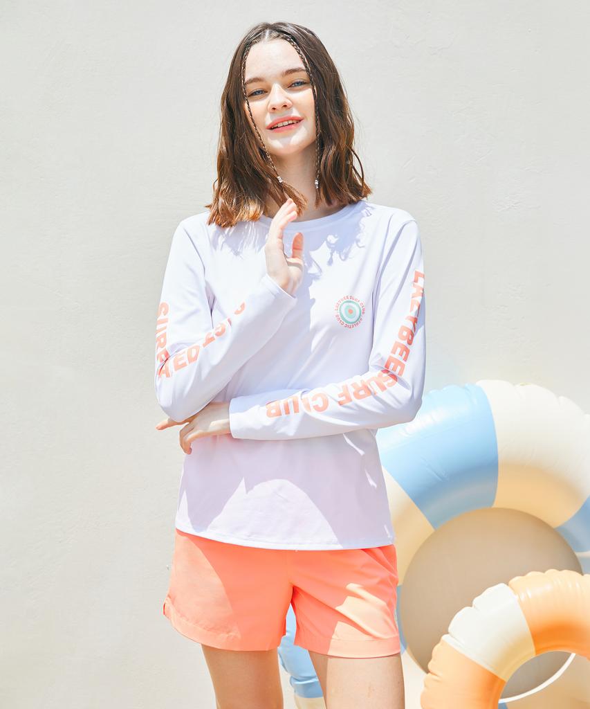 Leijibi [Set] Lettering Loose Fit Long Sleeve Rash Guard + Swimsuit Shorts Set W (3 Colors)