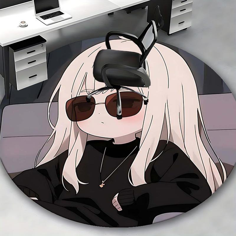 1pc Anime Design Round Carpet Office Chair Mat, Non Slip Rug for Home Decor, Living Room, Bedroom, Game Room, All Seasons
