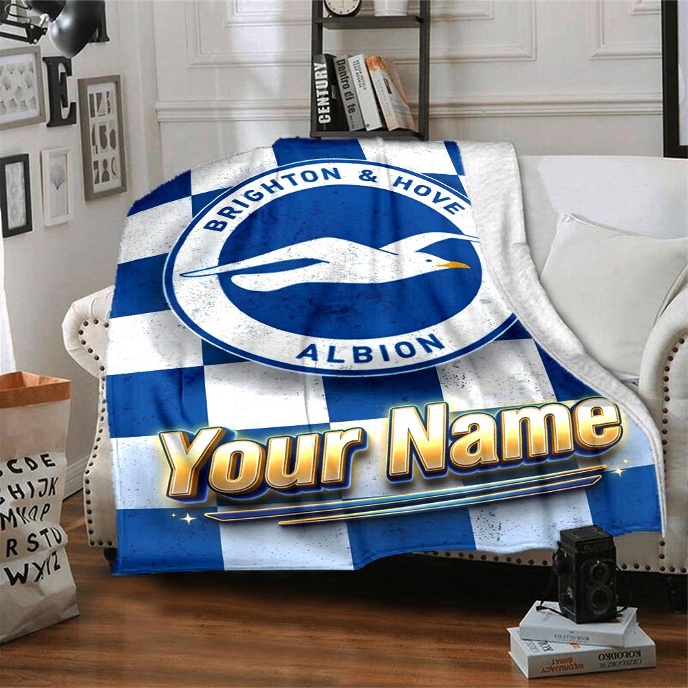 1pc Brighton & Hove Albion F.C. Blanket with Custom Name, Gift, for Men and Women, Soft Blanket, Good for Sofa Bed Couch Travel, Lightweight Flannel B