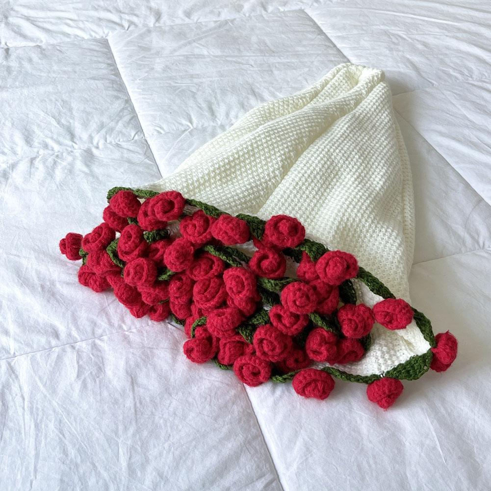DIY Rose Bouquet Blanket Handmade Woven Crocheted Blanket Material Package Flower Bouquet Blanket Crochet Kit for Mothers Gift