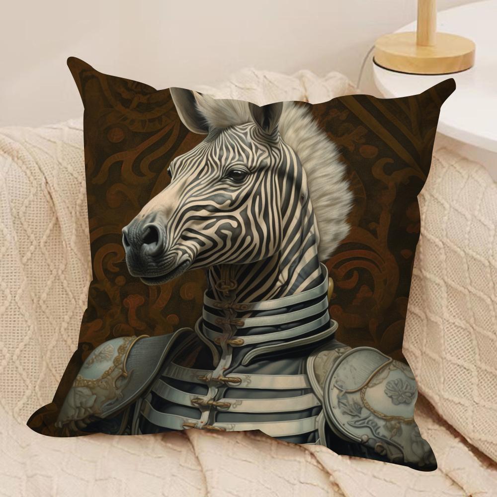 Zebra Dressed Up Portrait Cushion Cover Silky Short Plush Sofa Pillow Cover Hidden Zipper Soft Dustproof Case for Home Decor
