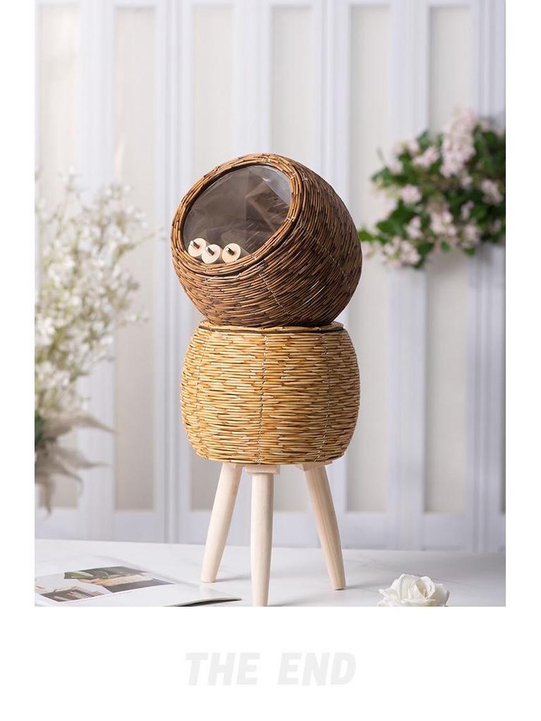 Imitation Rattan Triangular Flower Pot Stand: Creative Desktop Succulent Storage, Straw Woven Design, Large.