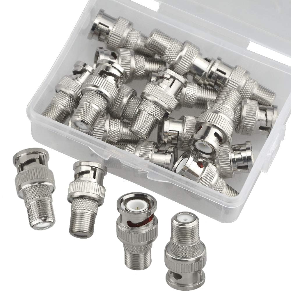 

WMYCONGCONG F Type BNC Conversion Connector Set of 20 BNC Male to F Female Conversion Plug Adapter BNC Type F Type Security Camera Coaxial Cable for