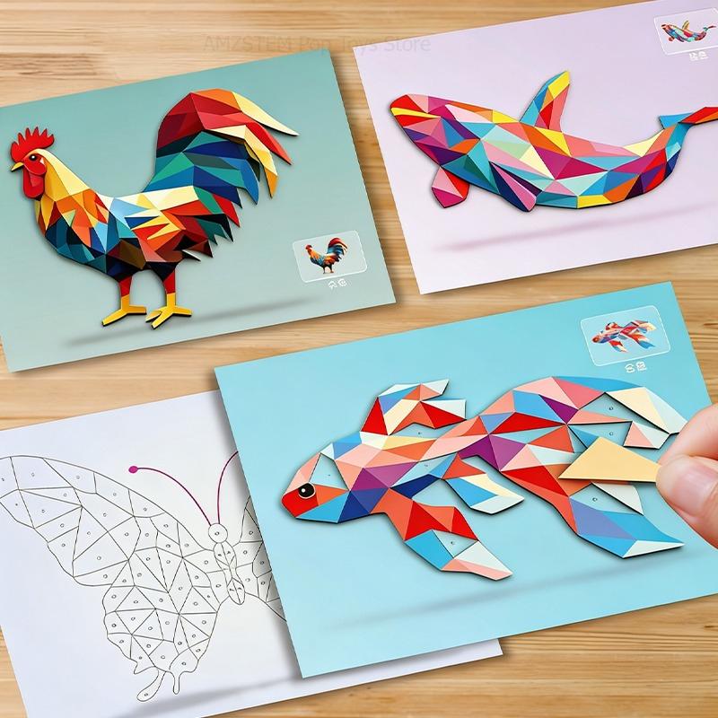 3D Geometrische Tier-Puzzles Aufkleber DIY Handgemacht Kreativ Collage Aufkleber Kunst-Set Entwicklungsfokus Lernspielzeug