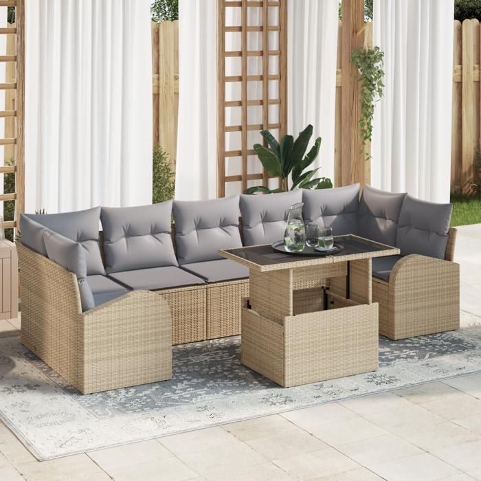 VidaXL Ensemble de canapé de jardin 8 pièces avec coussins Beige Poly Rattan 3348596