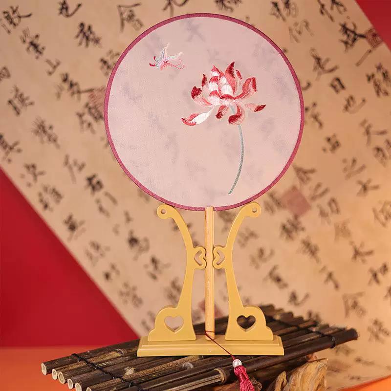 Embroidered Round Fan, Chinese Ancient Style Round Fan, Fairy-Like Hanfu Cheongsam Fan, Classical Palace Fan, Gardenia Jasmine Dance Fan