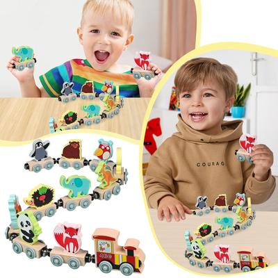 Wooden Magnetic Animal Train Set Of 11 Pieces, Preschool Learning Activity Toys, Birthday, Boys And Girls