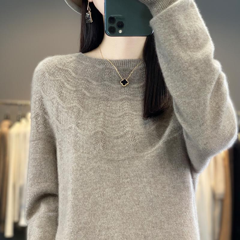 Round-neck Wool Sweater for Women In Autumn and Winter Comfortable Fit Versatile Sweater Soft and Glutinous Skin-friendly Cashmere Base Top