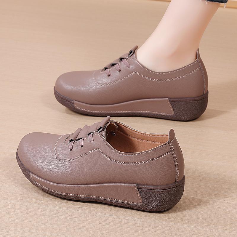 2024 New Spring Casual Women Shoes Platform Loafers Lace Up Leather Flats Slip-On Mom Shoes Thick-soled Womens Vulcanized Shoes