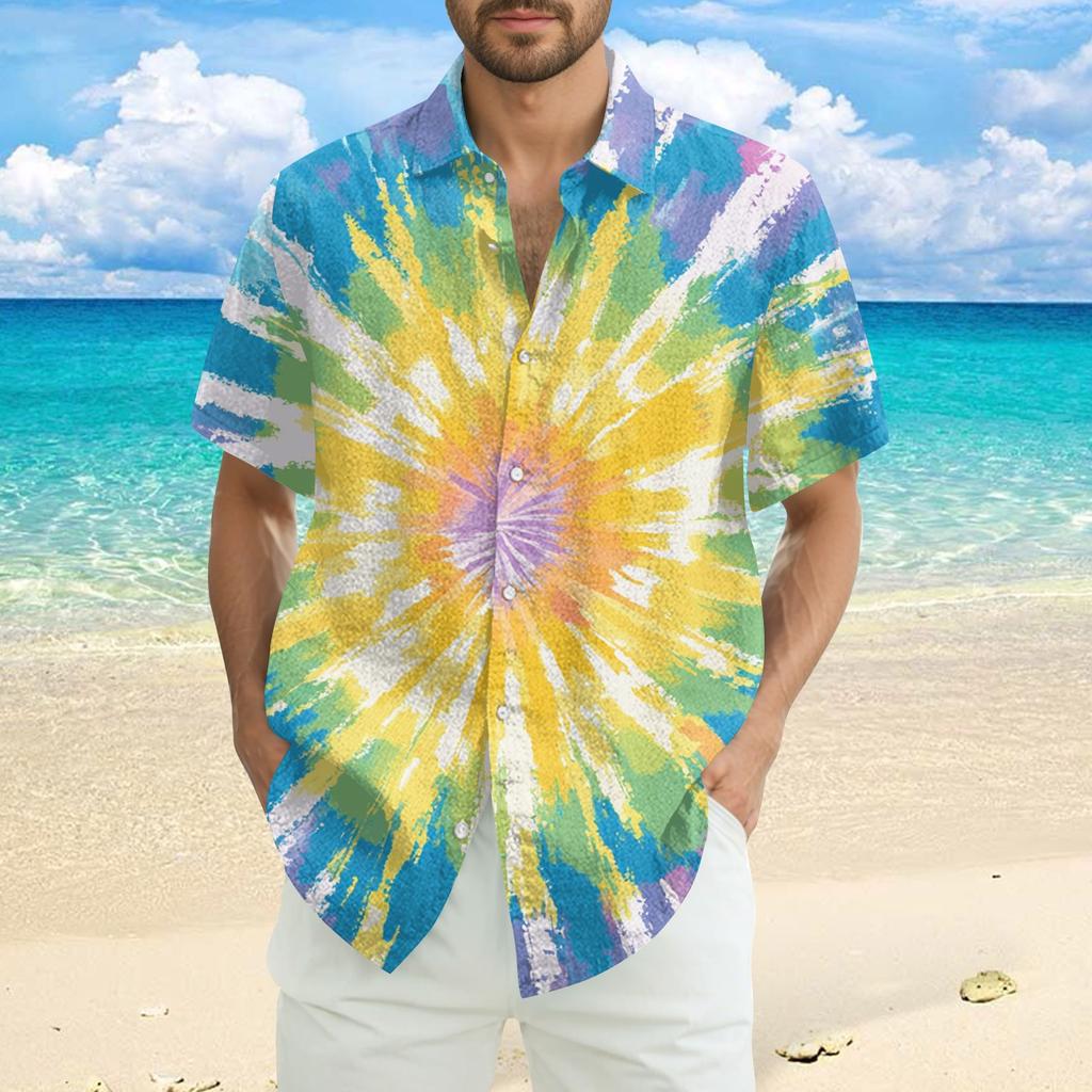 Men's Fashion Loose Tie-Dye Printed Short Sleeve Beach Shirt