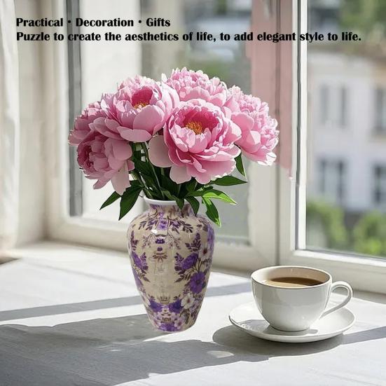 3D Puzzle Vase DIY Puzzle Vase Flower Holder 160 Curved Puzzle Pieces Decorative Floral