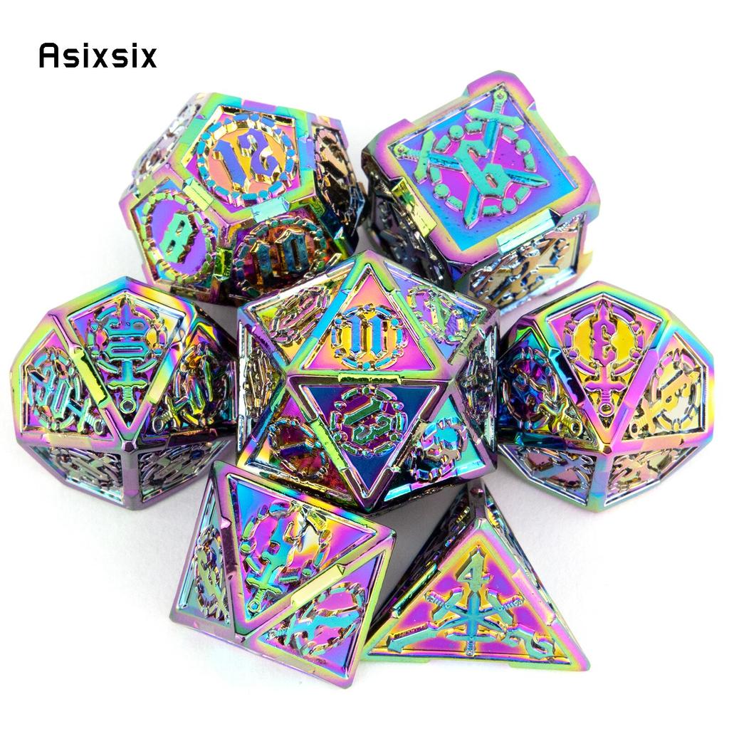 7 Pcs Colorful Double Swords Metal Dice Solid Polyhedral Dice Set Suitable for Role-Playing RPG  DND Pathfinder Board Game