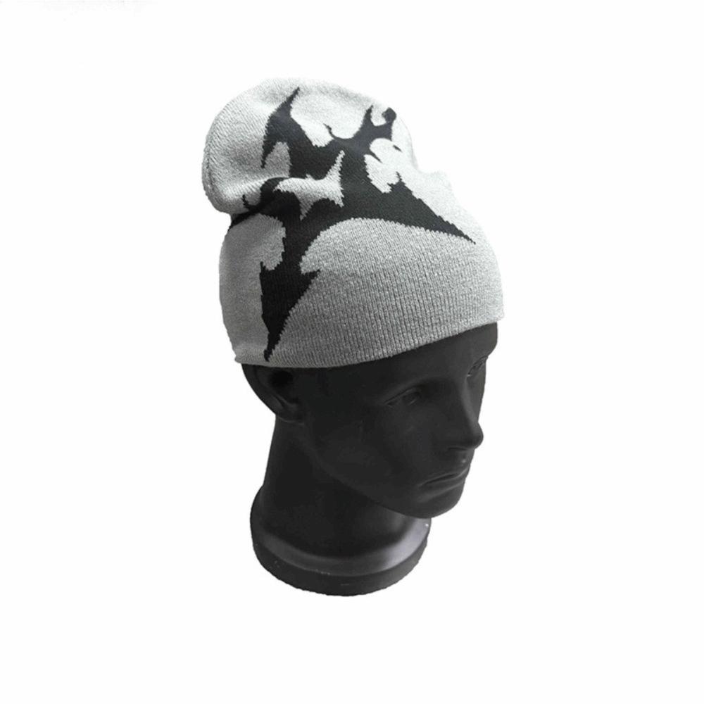 Warm Material Gothic Pattern Jacquard Kpop Hat Y2K Fashion Hip Hop Style Knitting Beanie Knitted Texture Winter Beanie