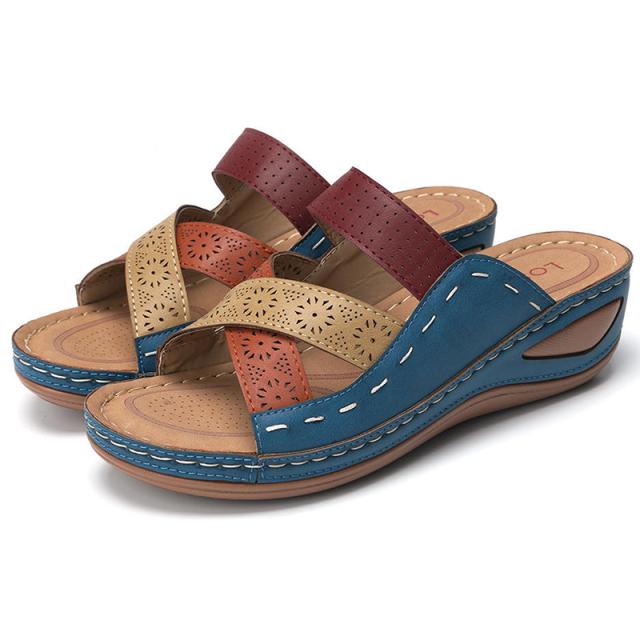 Sandale cu pană pentru femei de vară noi Sandale ortopedice premium cu vârf deschis, din piele, anti-alunecare, ocazional, pantofi retro pentru femei