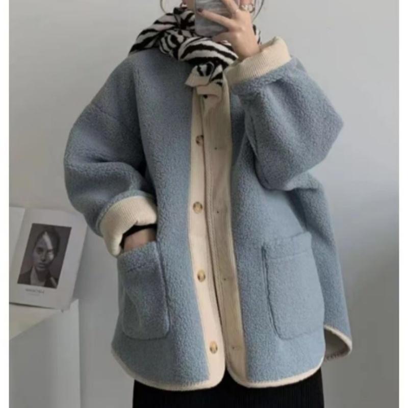 Cotton Padded Jacket Women's Short Style Oversize Thick Padded Jacket Fleece Single Breasted Warm Coat with Pockets In Autumn and Winter