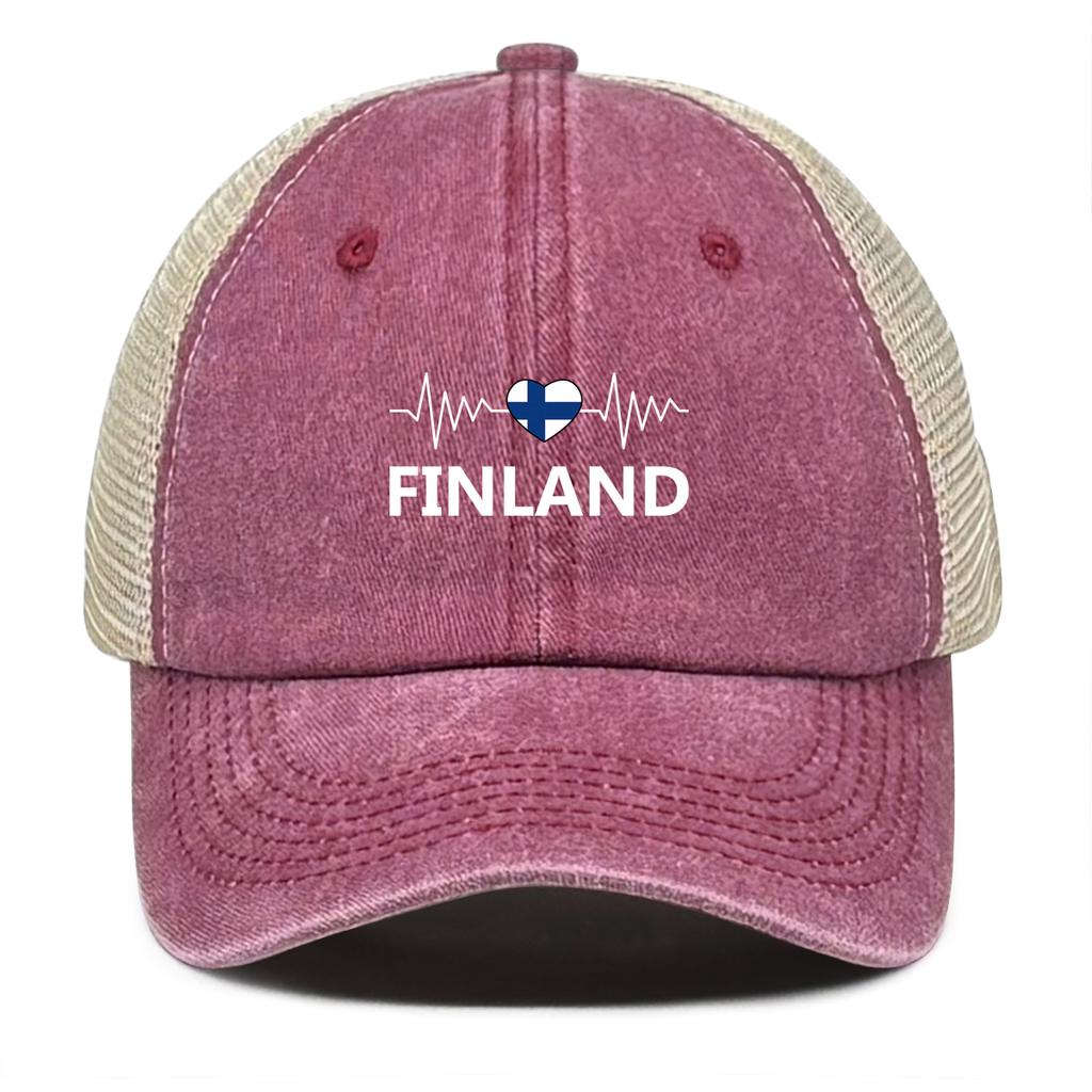 Finland Spirit Adjustable Baseball Cap Heartbeat Love Snapback Cap Breathable Hip Hop Snapback Sun Hat One Size Fits All