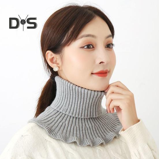 Damski szalik z wysokim kołnierzem, prążkowana faktura, falbaniasta lamówka, jednolity kolor, dziergany kołnierz, jesień, zima, pogrubiony, ciepły, fałszywy kołnierz