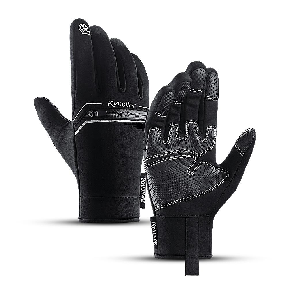 Full Finger Cycling Gloves Autumn Winter Windproof PU Touch Screen Bike Gloves B