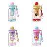 500ML Large Capacity Cartoon Water Bottle with Straw Heat-Resistant Leakproof Transparent