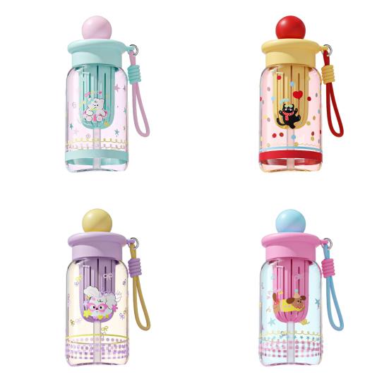 500ML Large Capacity Cartoon Water Bottle with Straw Heat-Resistant Leakproof Transparent