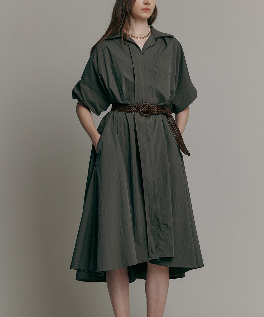 MAXZA Loose Fit A-Line Shirt Long Dress (Includes 2 Types Of Belts) (Khaki)